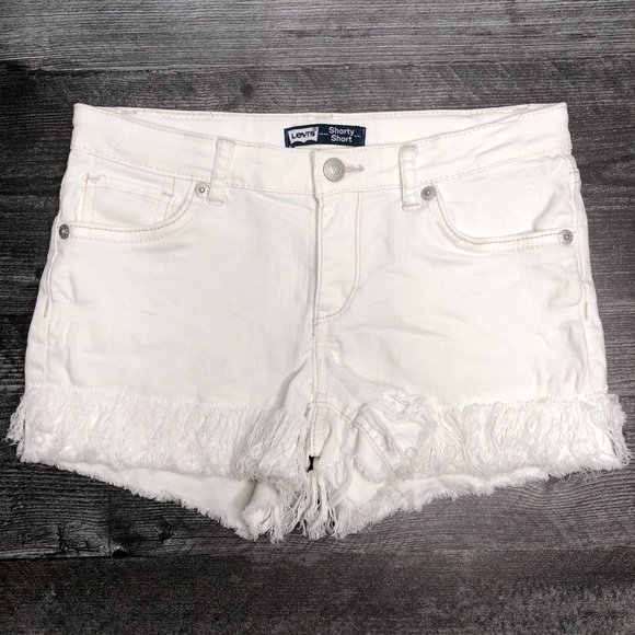 Levi’s White Shorty Short Frayed Hem Size 12 - Picture 1 of 14